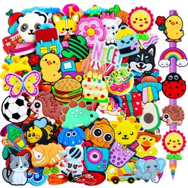 100 PCS Cute Pencil Topper Decoration,Kawaii Pen Straw Clips Decor Accessories,Pencil-Top Charms for Pupil,Junior,Kids,School Supplies,Classroom Reward,Prizes,Gifts,Bulk Random Different Cartoon