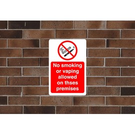 No smoking or vaping allowed on these premises sign- 3mm Aluminum Dibond high-visibility and durability for indoor/outdoor usage (300mm x 200mm) Ensures Safety Within 7m Viewing Distance.