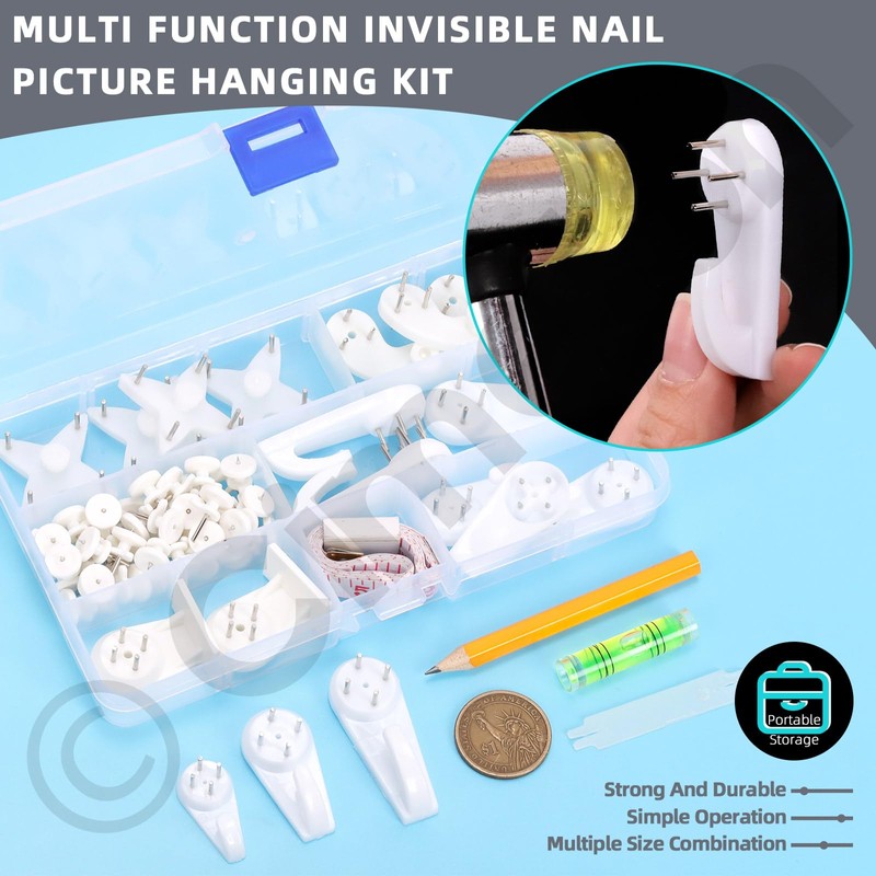 Cimeton Invisible Nail Plastic Photo Frames Hooks for Hanging Artworks