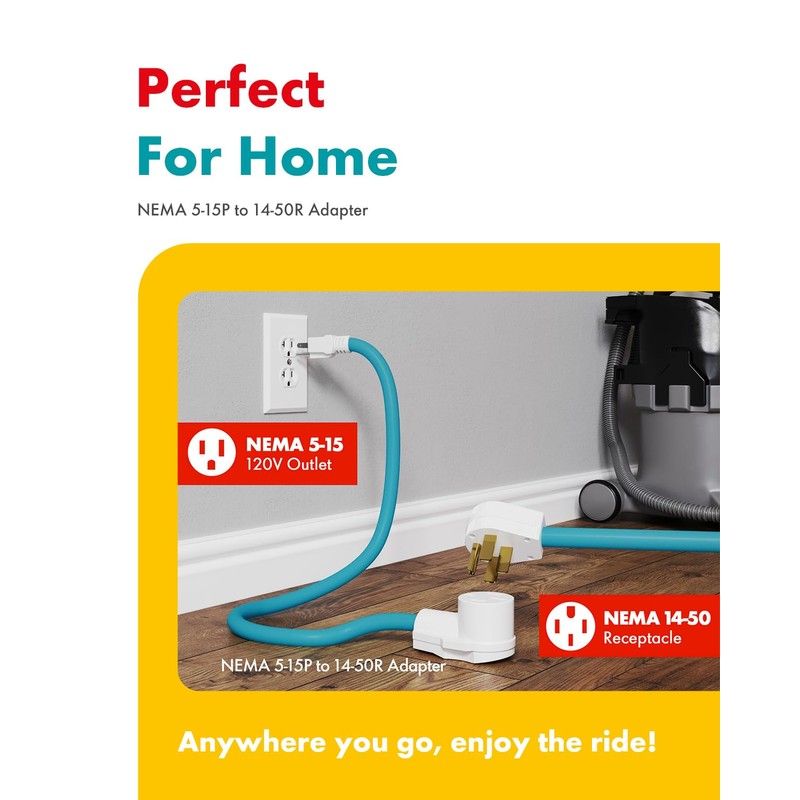 Shell NEMA 5-15P to 14-50R for Level 1 EVs,50 Amp