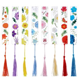 8Pcs Flower Acrylic Bookmarks Transparent Floral Bookmarks for Women Cute Floral Bookmarks with Colorful Tassels for Book Lovers Girls Women Reading Gifts