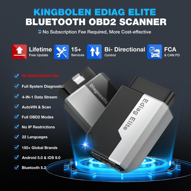 Ediag Elite KINGBOLEN Bluetooth OBD2 Scanner, Lifetime Free Update Bi-Directional