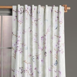 Maison d'Hermine Curtains for Living Room 100% Cotton 124 inch Length One Panel Window Toile Curtains for Bedroom with Loop & Rod Pockets - Blossom in Spring - Lavender, 50" W x 124" L