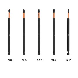 Railer 6 Inch Screwdriver Bit Set - Premium S2 Steel 6" Phillips, Square, Torx & Slotted Impact Driver 5pc Bit Set With A Storage Bit Holder & Carabiner