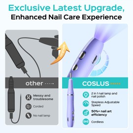 COSLUS COSLUS Cordless Nail Drill Electric File: with Nail Lamp 2 in 1 Portable Nail Drill Machine Kit, Professional for Acrylic Gel Dip Powder Nails, Rechargeable Manicure Pedicure Tools Polish Set Purple