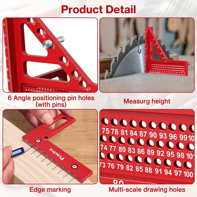 Preciva 3D Speed Square with Pencil, 22.5-90° Multi Angle Combination