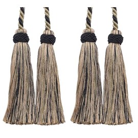 Imperial Collection Double Tassel Curtain and Drapery Tieback Holdback, 4" Tassel (10cm), 26" Spread (66cm) # ICT, Tan Beige Black #4363 (Pure Black, Tan Beige, Light Beige) Pack of 2