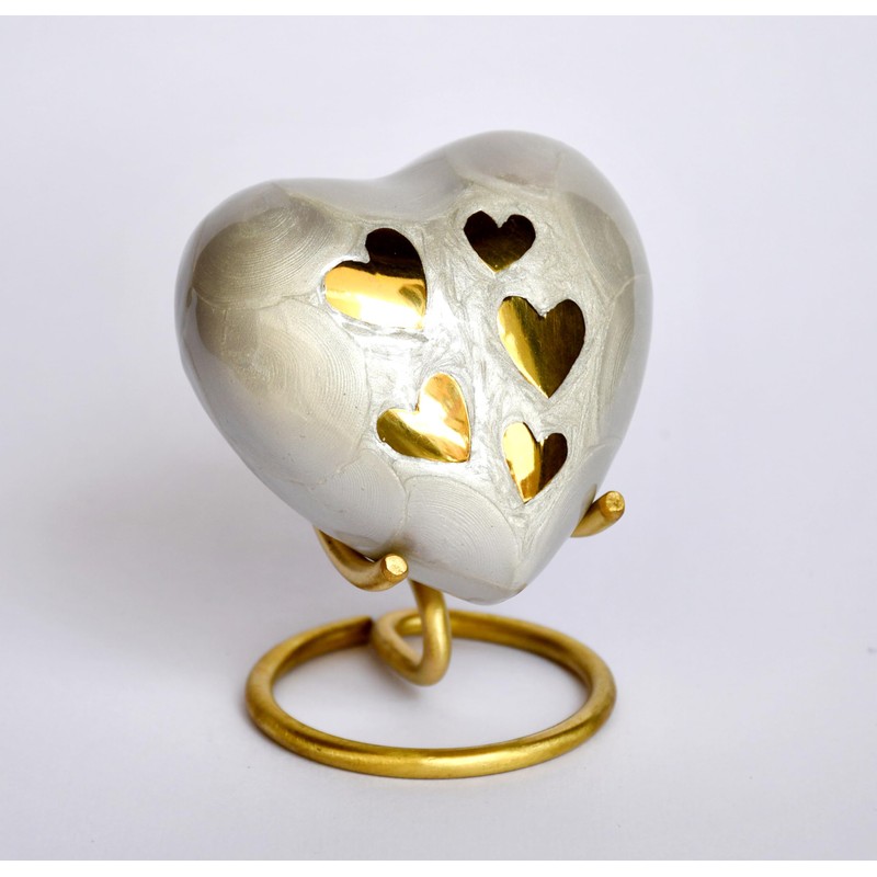 Esplanade Brass Cremation Mini Heart Urn Keepsake Memorial, Small Urn
