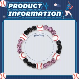 12 Pcs Baseball Ice Bracelet Beaded Rhinestone Clay Beaded Bracelet with Inspirational Card Baseball Cheerleader Accessories Gifts for Teams Player Birthday Sport Theme, Medium, Rhinestone, no