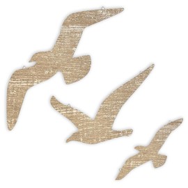 LUMOOM Pack of 3 Seagulls Wall Decoration, Wooden Seagull Wall Decoration, Beach Seagull Decor, Maritime Wood Look Birds, for Living Room, Bedroom, Bathroom, Hanging (Yellow)