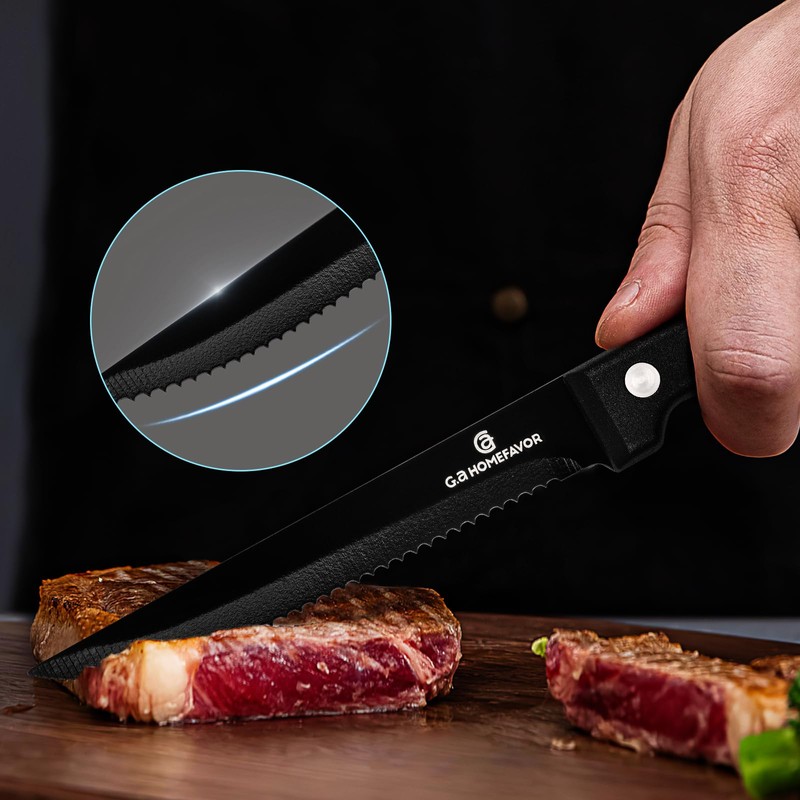 G.a HOMEFAVOR Steak Knife Set: 8-Piece Stainless Steel Sharp Serrated