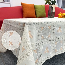 iSamzan Waterproof OilProof Vinyl Table Cover, Plastic Lace Tablecloth for Rectangle Table, Textured Home Decor for Parties, Dining, Kitchen, Outdoor Table