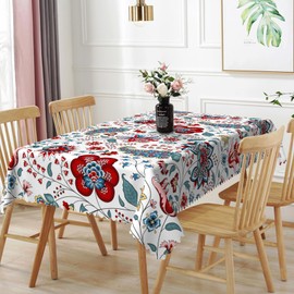 TTQYFNM 60x102inches Bohemian Farmhouse Tablecloth Wildflower Garden Floral Botanical Flower Print Vintage Table Cloth Waterproof and Stain Resistant Table Cover for Dining Room Kitchen Home Decor