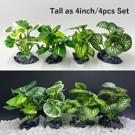 Smoothedo-Pets Fish Tank Decorations Aquarium Decor Ornaments Betta Leaf pad Hammock 4inch/Small Size Silk Artificial Plant Goldfish Bowl/Reptiles Plants (A-4pcs Set/Green)