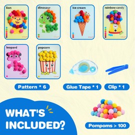 YPLUS Pompoms Art Crafts Kits, Toddler DIY Sensory Activities for Kids Ages 1-3 2-4 3-5, Finger Motor Art Supplies - Theme Food