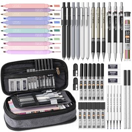 Nicpro 39 PCS Aesthetic School Supplies with Cute Pink Pencil Case, 12 Pastel Highlighters, 5 Quick Dry Black Ink Pens, 6 Mechanical Pencil 0.5 & 0.7 mm for Girls Student Stationary College Essentials