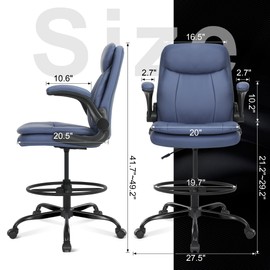 Misolant Tall Office Chair, Drafting Chair for Standing Desk, High Desk Chair with Adjustable Height and Flip-up Arm, Leather Office Drafting Chair, High Office Chair for Counter Height Desk