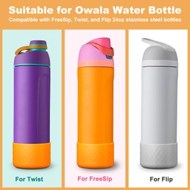 Airboat 2PCS Silicone Water Bottle Boot for Owala 24oz, Protective Bottom Bumper Anti-Slip Sleeve for FreeSip, Twist, and Flip Stainless Steel Bottles, Dishwasher Safe and BPA Free