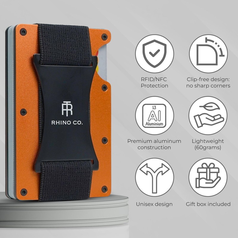 RHINO CO. Minimalist Metal Wallet RFID-Blocking Credit Card Holder with