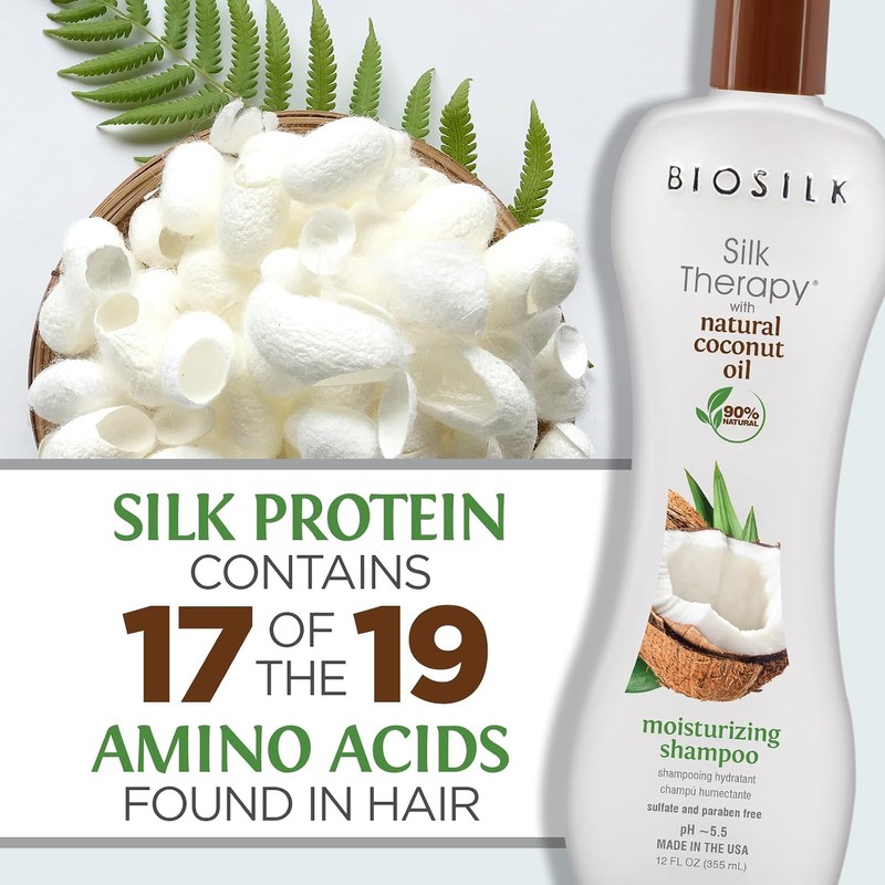 Biosilk Silk Therapy with Organic Coconut Oil Moisturizing Shampoo, 12