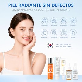 WEUD Skin Care Coreano 5 En 1 Kit, con 1 Crema Hidratante Centella + Tonico 5X Vitamina C Activa + 1 Cremas de Ojos Retinal + 1 Serum Centella + 1 Ser
