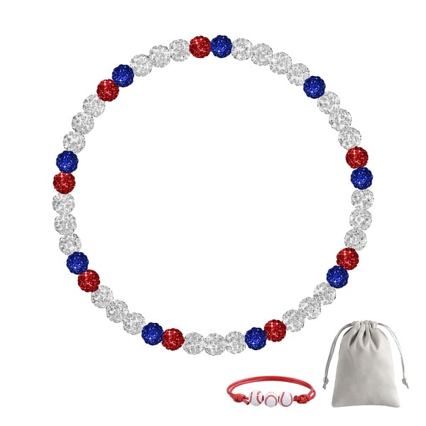 Lmuwecno Men's Beaded Baseball Necklace，Baseball Accessories，Bling Ice Collection Baseball Necklace16“18”20”