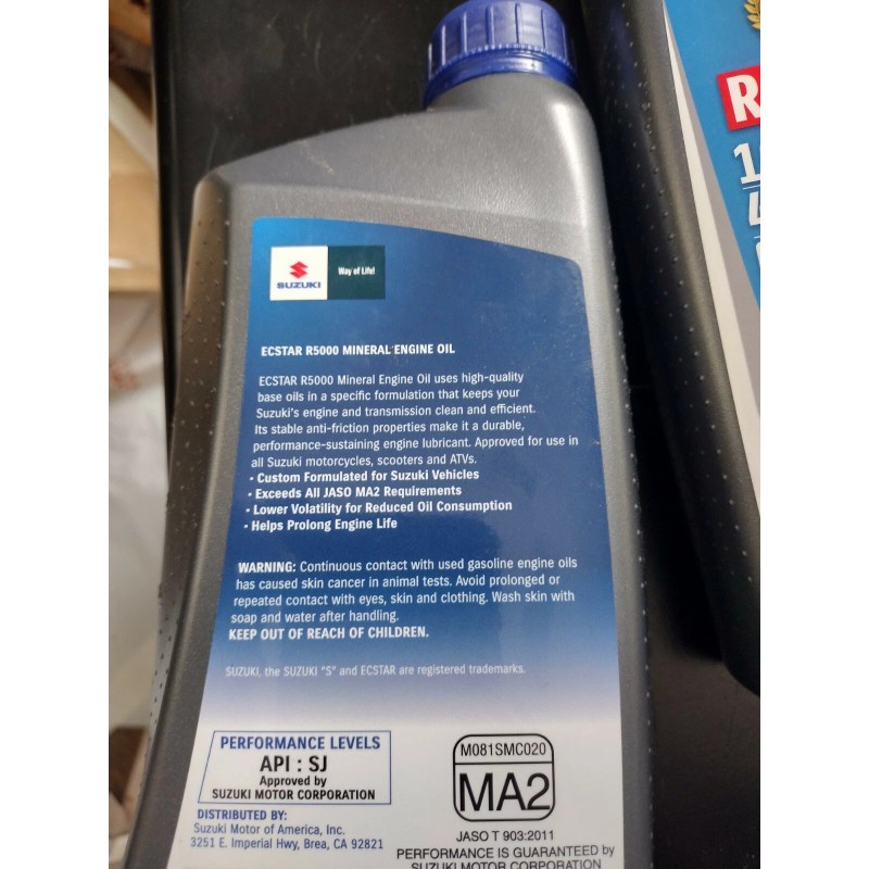 Suzuki Ecstar R5000 10W-40 Motorcycle Engine Oil 3 QUARTS 990a0-01e10-0