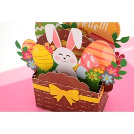 Happy Easter 3D Pop Up, Easter Eggs Bunny Flower Basket Greetings Card, Handmade card for Easter