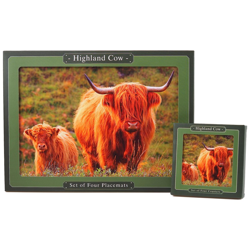 Set Of 4 Highland Cow On Moors Scene Dinner Place