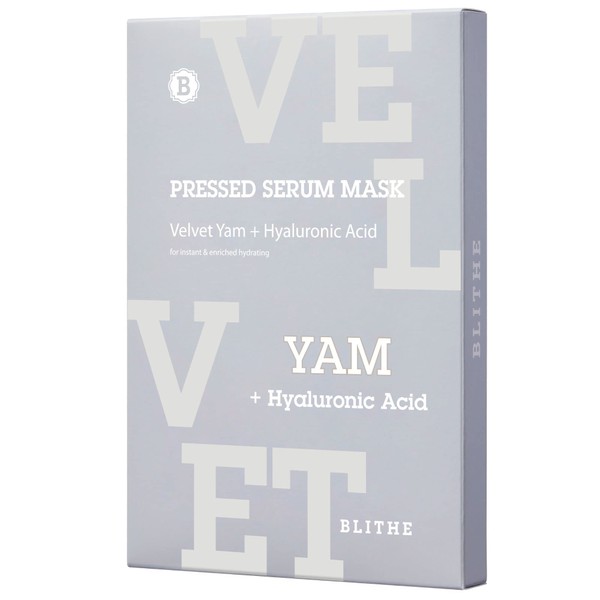 Blithe Pressed Serum Mask Velvet Yam + Hyaluronic Acid - Korean Sheet Masks for Face with Wild Yam Ceramide & Citric Acid, Hydrate & Plump Mature Skin with Hyaluronic Acid Face Mask (Pack of 5 Sheets)