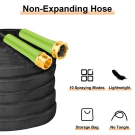Zorpupoa Garden Hose, Non-Expanding Hose with 10 Function Hose Nozzle and Hanging Hook, Flat Soaker Hose Water Hose for Outdoor, Yard, Lawn, Car Wash, Marine, and Camper Use (50 FT)