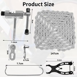 Editbar Bicycle Chain - 6/7/8 Speed Bicycle Chain 1/2 x 3/32 Inch 116 Chain Tool Set with Chain Rivet, 3 Chain Clasp & Bicycle Link Pliers, High-Strength Chain Repair for MTB, Road Bike, City Bike