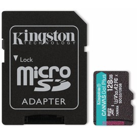 Kingston MicroSDXC Go Plus 128GB (Con Adaptador a SD) Clase 10, UHS-I, U3, V30, A2 Lectura: 170MB/s y Escritura: 90MB/s (SDCG3/128GB)