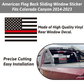 Zhizhong Rear Middle Window Decal Fits for 2014-2023 2024 Chevy Colorado GMC Canyon, Red Line American Flag Back Sliding Window Vinyl Sticker