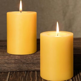 Natural Beeswax Pillar Candles, 104-110 Hours Long Burning Organic Emergency Candle 2.8x4in Unscented Pillar Candles 100% Pure Bees Wax Candles for Home Paryer, 2 Packs