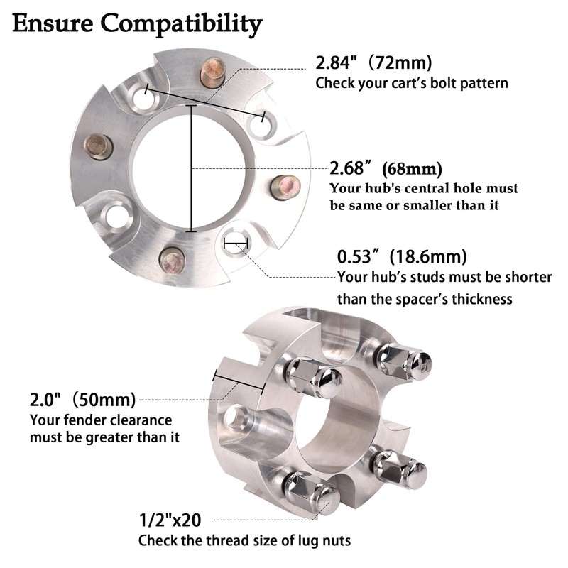 10L0L Golf Cart 2 inch Wheel Spacers for EZGO, Club