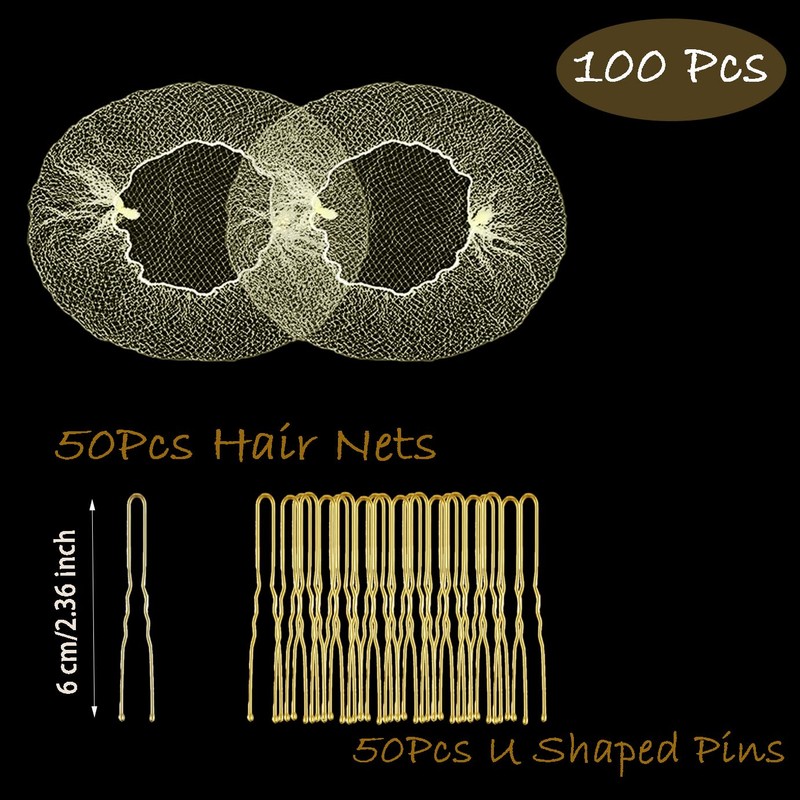 100Pcs Hair Net and Pin Set - 50Pcs 20" Invisible