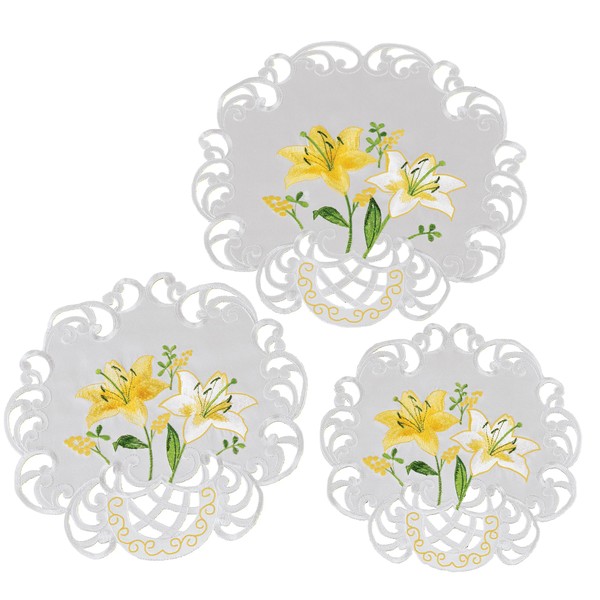 Collections Etc Embroidered Lily Garden Intricate Cut-Out Table Linens