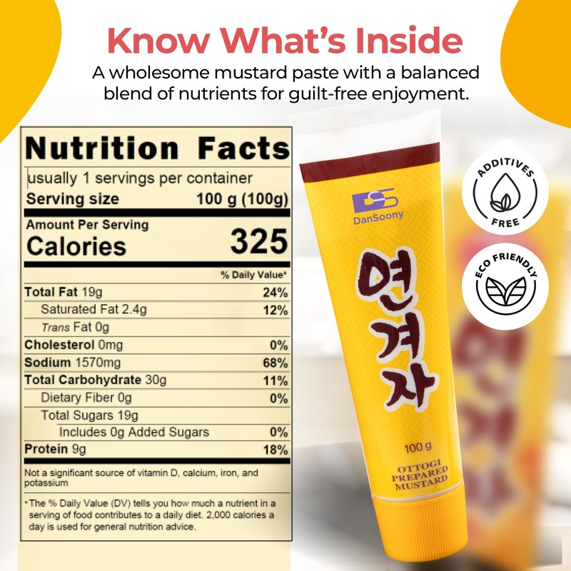 DANSOONY Hot Spicy Korean Yellow Mustard Sauce, Premium Tube Paste,