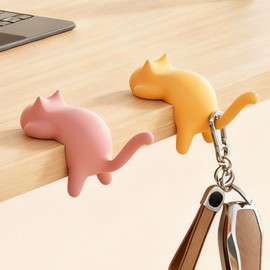 Muorruo 2-pack cute cat desk edge hooks, table hangers without drilling for bags, desktop organiser clip, desk hooks for table, handbag hooks, bag holders