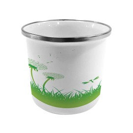 Ambesonne Dragonfly Steel Camping Mug, Ecology Background with Dandelions Greenland Grass Habitat Nature Print, Printed Thermal Cup for Camping and Outdoor Activities, Lime Green White