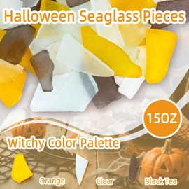 Sukh 15 OZ Frosted Sea Glass - Sea Glass Vase Fillers for Crafts Beach Glass Large Beach Pieces vase fillers for Home Decor Aquarium DIY Crafts (Black Tea & Clear & Orange Mix)