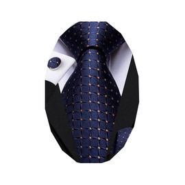 Dubulle Mens Red White Dots Striped Tie WOVEN Necktie for Men and Handkerchief Cufflinks Set Wedding Formal Business