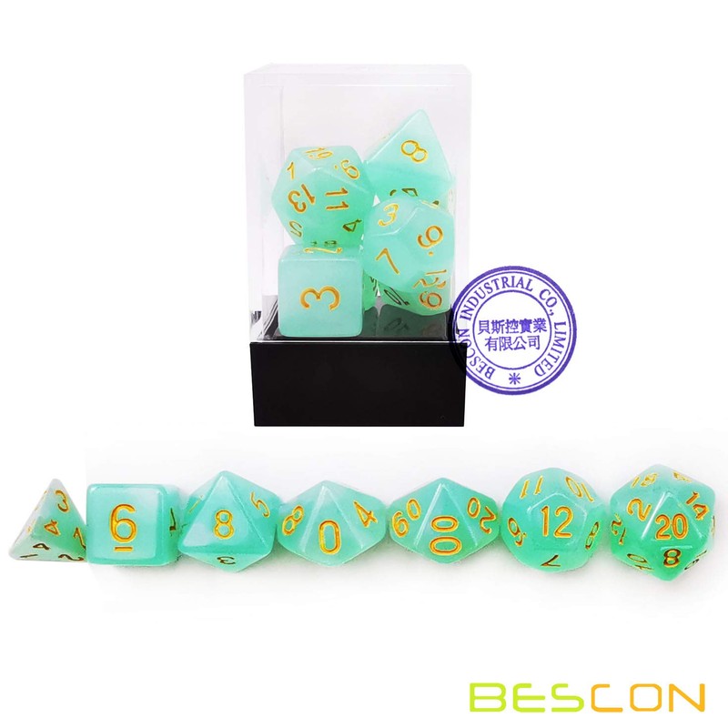 Bescon Moonstone Dice Set Peacock Blue, Bescon Polyhedral RPG Dice