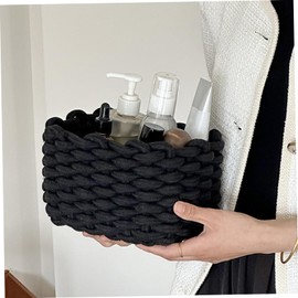 Storage Basket, 7.5x5.9x4.7 Braided Cotton Rope Rectangular Organizers Storage Basket for Shelves, Dog Toy Bin, Baby Gift, Black-