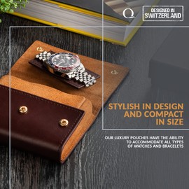 QWATCHBANDS Watch Travel Case Pouch - Genuine Leather Watch Pouches for 1 or 2 Watches - Luxury Watch Accessories in 10 Colors