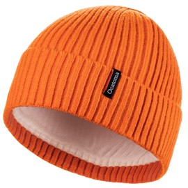 Ocatoma Beanie for Men Women Warm Winter Knit Cuffed Beanie Soft Warm Ski Hats Unisex Orange
