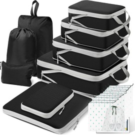 Bolsa Organizadora de Viaje 18 Piezas,Impermeable Bolsa Organizador de Viaje para Compresións de gran capacidad，Organizador de equipaje para ropa, zapatos y maquillaje. (negro)