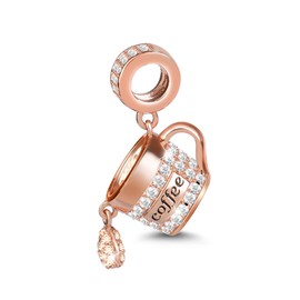 GNOCE - Colgante de taza de café de oro rosa para pulsera/collar de plata de ley 925 para mujeres, mamá, hija, esposa, joyería de regalo, Plata de ley 925, circonita cúbica, Circonita cúbica