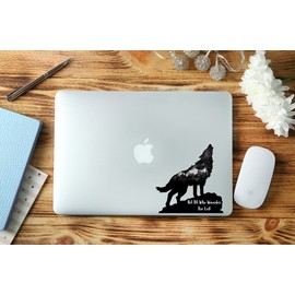 United by Color Wolf Sticker Art with Mountains - Not All Who Wander are Lost Quote Premium Vinyl 5.5 Inches